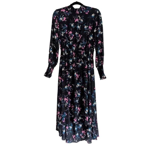 Nanette Lepore Floral Mock Neck Long Sleeve High Low Midi Dress - Picture 5 of 8